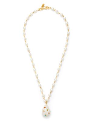Kenneth Jay Lane crystal-embellished pearl-pendant necklace - White