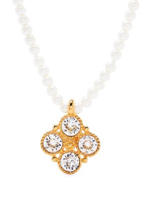 Kenneth Jay Lane crystal-pendant pearl necklace - White