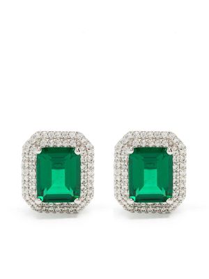 Kenneth Jay Lane Emerald Double Halo stud earrings - Silver