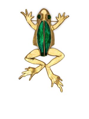 Kenneth Jay Lane Frog hammered enamel brooch - Gold