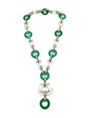 Kenneth Jay Lane Vintage Kenneth Lane Art Deco Inspired 'Jade &amp; Rock Crystal' Lariat 1970s - Green