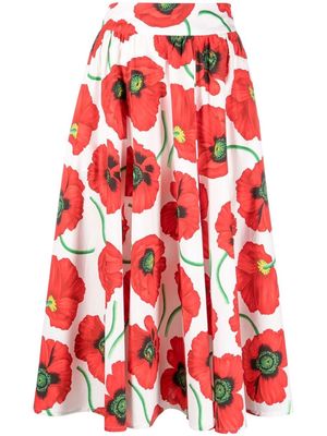 Kenzo all-over poppy-print skirt - Red