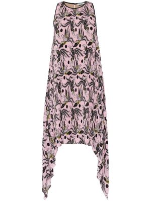 Kenzo bird-print plissé midi dress - Pink