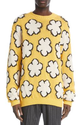 KENZO Boke Floral Jacquard Crewneck Cotton Sweater in 40 - Golden Yellow