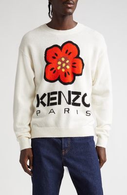 KENZO Boke Flower Crewneck Wool Sweater in 2- Off White