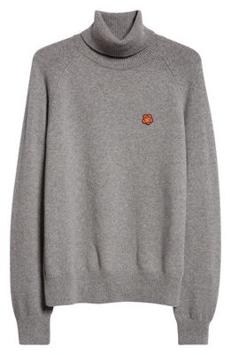 KENZO Boke Flower Embroidered Merino Wool Turtleneck Sweater in 94- Pearl Grey