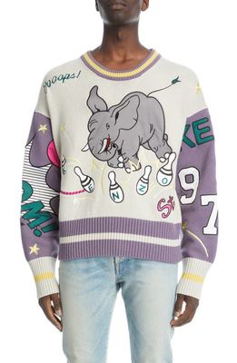 KENZO Bowling Elephant Appliqué Crewneck Wool & Cotton Sweater in Wisteria