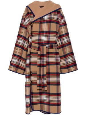 Kenzo check-print cotton hooded coat - Brown