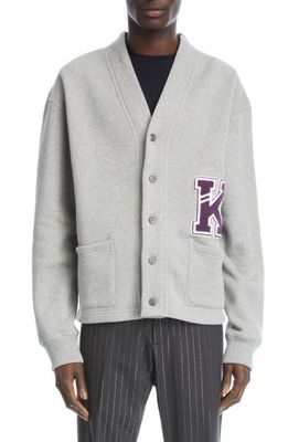 KENZO Chenille Patch Cotton Fleece Varsity Cardigan in 94 - Pearl Grey