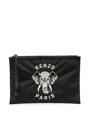 Kenzo Elephant-embroidered canvas clutch bag - Black