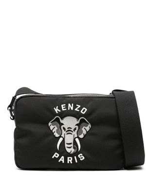 Kenzo Elephant-embroidered canvas messenger bag - Black