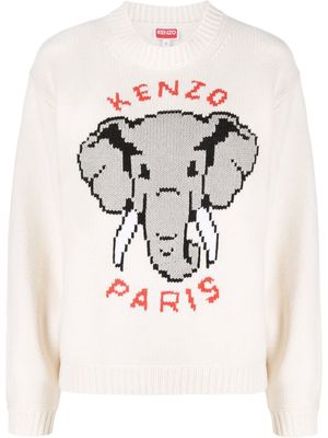 Kenzo elephant intarsia jumper - White
