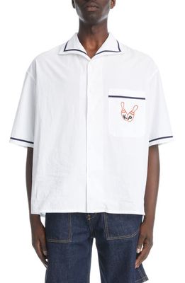 KENZO Embroidered Bowling Elephant Camp Shirt in Off White