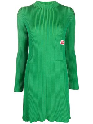 Kenzo embroidered logo-patch ribbed-knit dress - Green