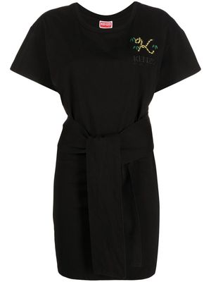 Kenzo embroidered logo tied-waist T-shirt dress - Black