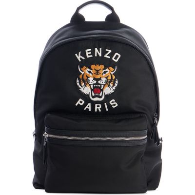 KENZO Embroidered Tiger Nylon Backpack in Black 