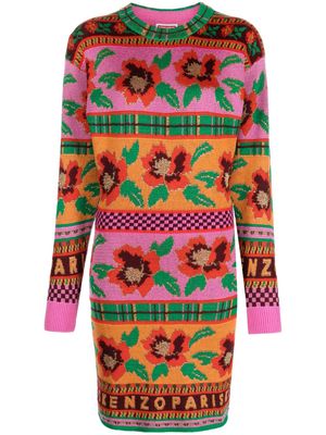 Kenzo Fairisle intarsia-knit wool-blend dress - Pink