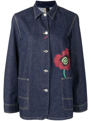 Kenzo floral-embroidered denim jacket - Blue