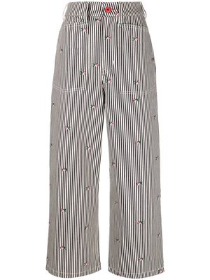 Kenzo floral embroidered striped cropped jeans - White