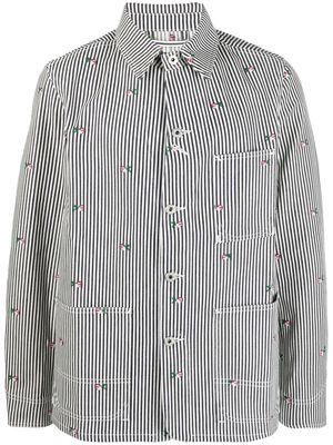 Kenzo floral-embroidered striped shirt jacket - White