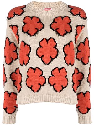 Kenzo floral intarsia-knit cotton sweatshirt - Neutrals