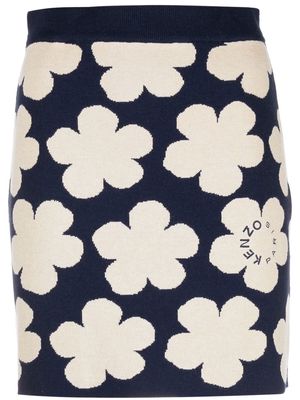 Kenzo floral intarsia-knit skirt - Blue