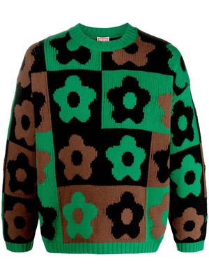 Kenzo floral-pattern intarsia-knit jumper - Green