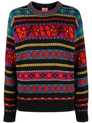 Kenzo floral-pattern panelled jumper - Red