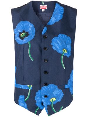 Kenzo floral-print cotton button-up vest - Blue