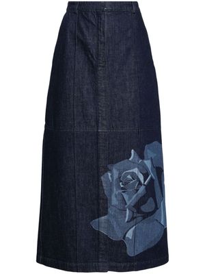Kenzo floral-print denim maxi skirt - Blue