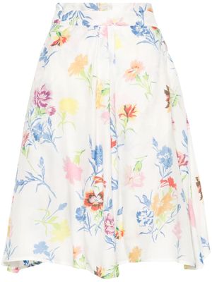 Kenzo floral-print satin A-line skirt - White