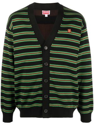 Kenzo flower-embroidered striped cardigan - Black
