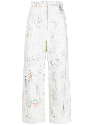 Kenzo graphic-print wide-leg trousers - White