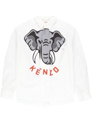 Kenzo Kenzo Elephant-print tie-detail shirt - White