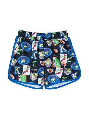 Kenzo Kids all-over graphic-print shorts - Black