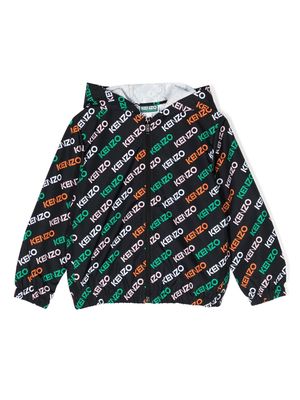 Kenzo Kids all-over logo print hooded jacket - Black