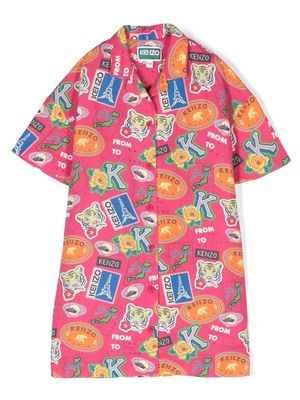 Kenzo Kids all-over logo-print shirt dress - Pink