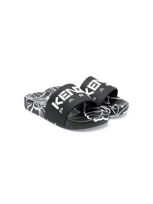 Kenzo Kids all-over print logo slippers - Black