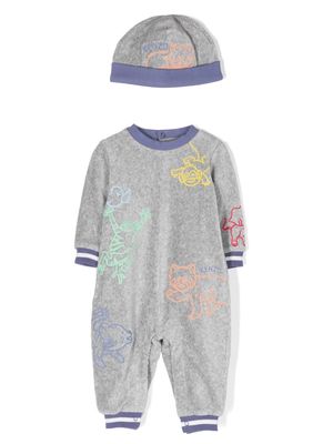 Kenzo Kids animal-embroidered babygrow set - Grey