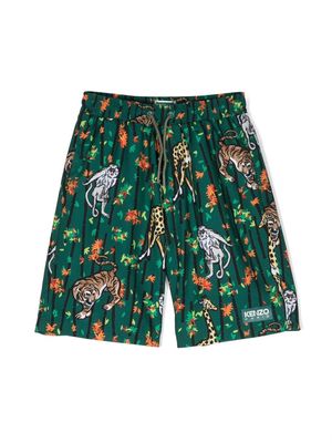Kenzo Kids animal-print knee-length swim shorts - Green