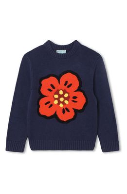 KENZO Kids' Boke Flower Crewneck Cotton & Wool Blend Sweater in Navy