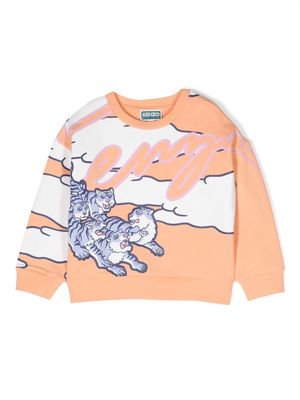 Kenzo Kids cat-print cottonn sweatshirt - Orange