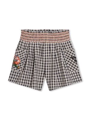 Kenzo Kids check-pattern embroidered shorts - Grey