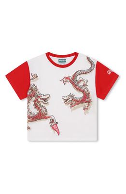 KENZO Kids' Colorblock Logo Dragon Print T-Shirt in Ivory