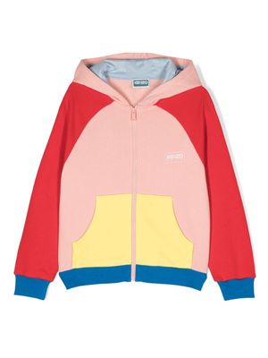 Kenzo Kids colour-block zip-up cotton blend hoodie - Pink