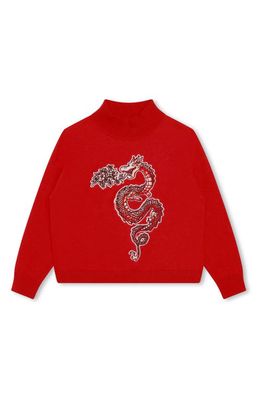 KENZO Kids' Dragon Patch Cotton Blend Sweater in Bright Red