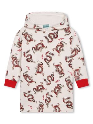 Kenzo Kids dragon-print cotton hooded dress - Neutrals