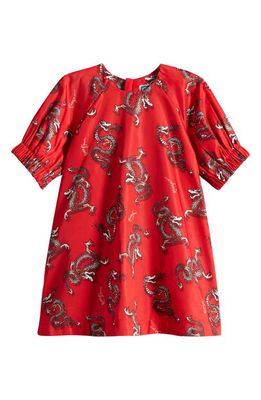 KENZO Kids' Dragon Print Dress in Bright Red
