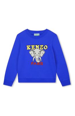 KENZO Kids' Elephant Embroidered Fleece Graphic Sweatshirt in Blue