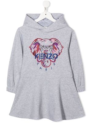 Kenzo Kids Elephant-embroidered hooded dress - Grey